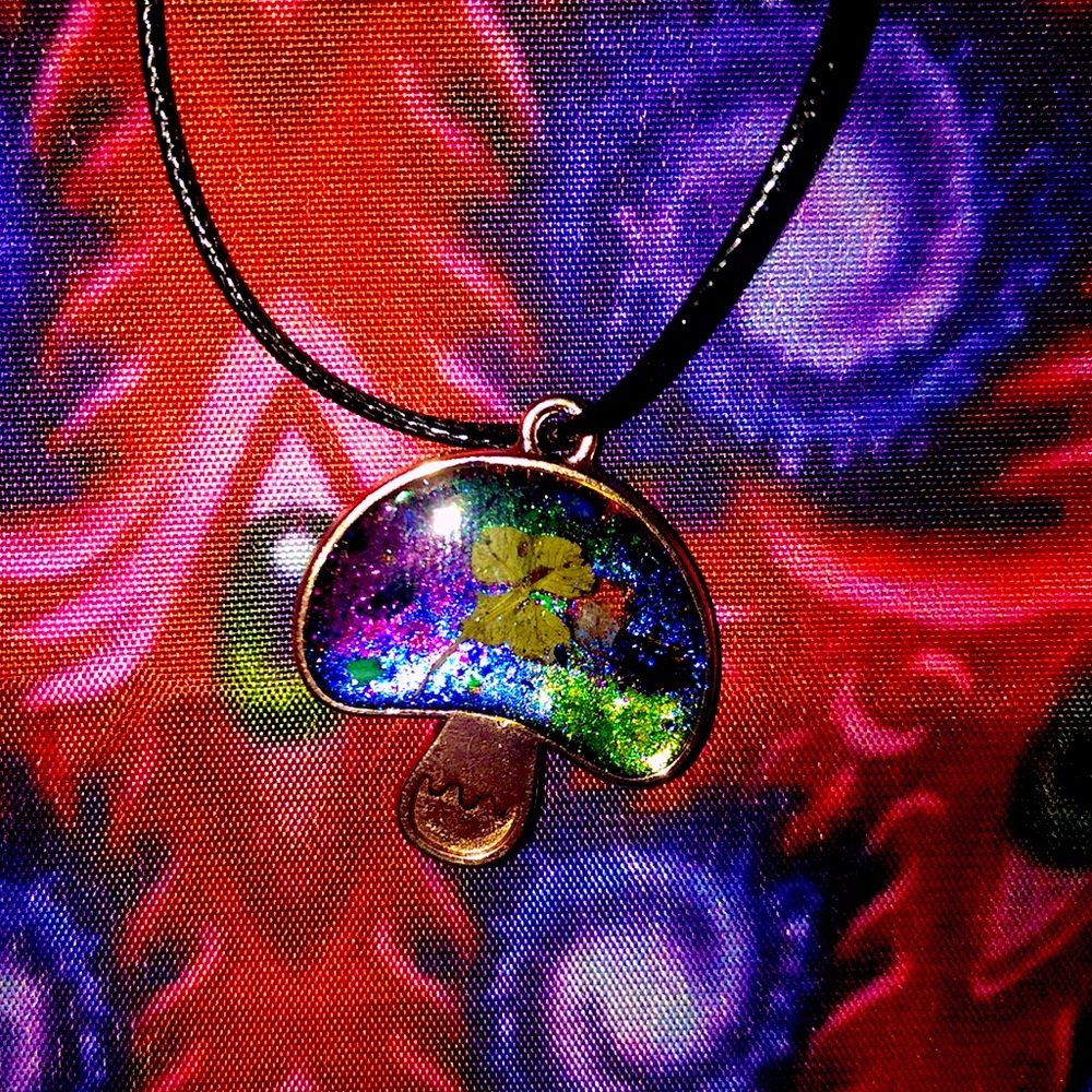 Rose gold mushroom infused with reiki healing and crystals and 4 leaf clover